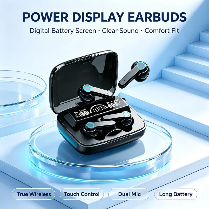 TWS Bluetooth Headphones 5.3 9D High Fidelity Wireless Headphones Touch IPX7 Waterproof Digital Display Headphones