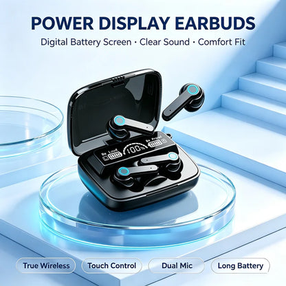 TWS Bluetooth Headphones 5.3 9D High Fidelity Wireless Headphones Touch IPX7 Waterproof Digital Display Headphones