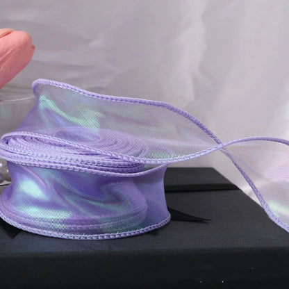 40mm 10Yards Fishtail Organza Ribbon Reflective Iridescent Wavy Edge Ribbon for Gift Wrapping DIY Bow Bouquet Voile Ribbons