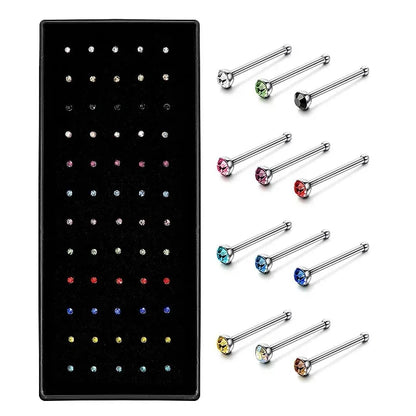 40/60pc Stainless Steel Straight L Nose Stud for Women Nose Ring Set