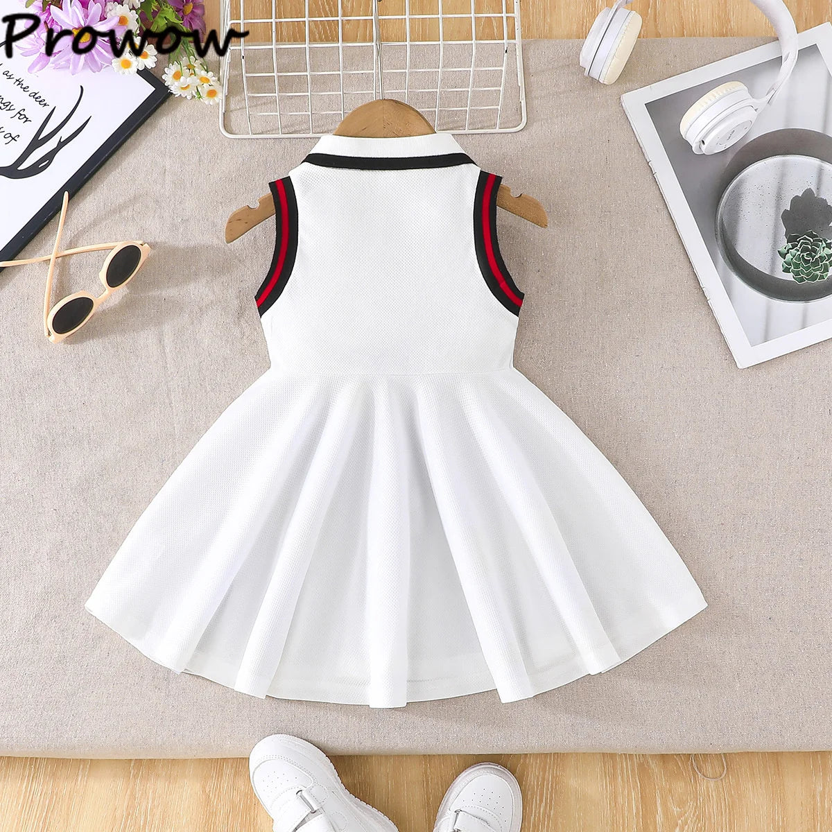 Prowow 0-3Y Baby Sporty Dresses 2025 Sleeveless Polo Dress For Girls Preppy Style Letter Baseball Dress Toddler Girl Clothes