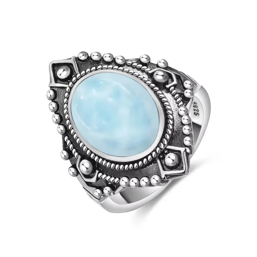 Original Certified 925 Silver Rings Larimar Natural Blue Stone 8*10MM oval shape twist Rings Fine Jewelry Gifts for Women Men