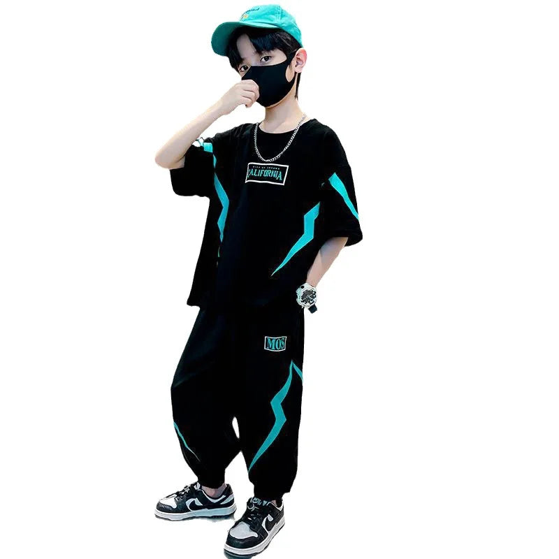 2026 Summer Boys Clothes Set Letter Top & Pants 2 Pieces Suit Teenage Boy Print Tracksuit Cool Boy Style Children Outfit