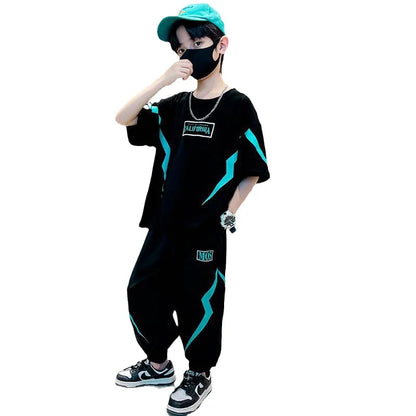 2026 Summer Boys Clothes Set Letter Top & Pants 2 Pieces Suit Teenage Boy Print Tracksuit Cool Boy Style Children Outfit