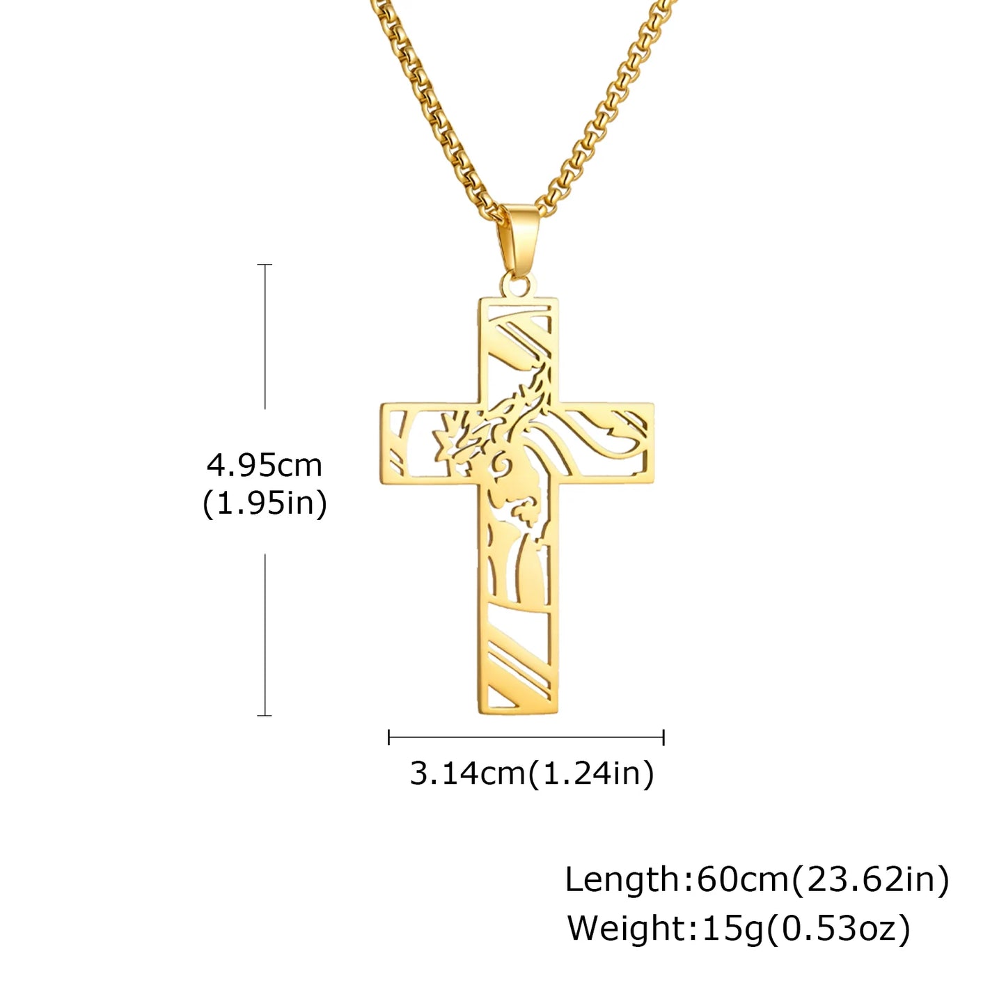 Stainless Steel Cross Necklace Catholicism Jesus Pendant Gold Color Collar Church Prayer Faith Jewelry for Men Women Gift