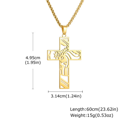 Stainless Steel Cross Necklace Catholicism Jesus Pendant Gold Color Collar Church Prayer Faith Jewelry for Men Women Gift
