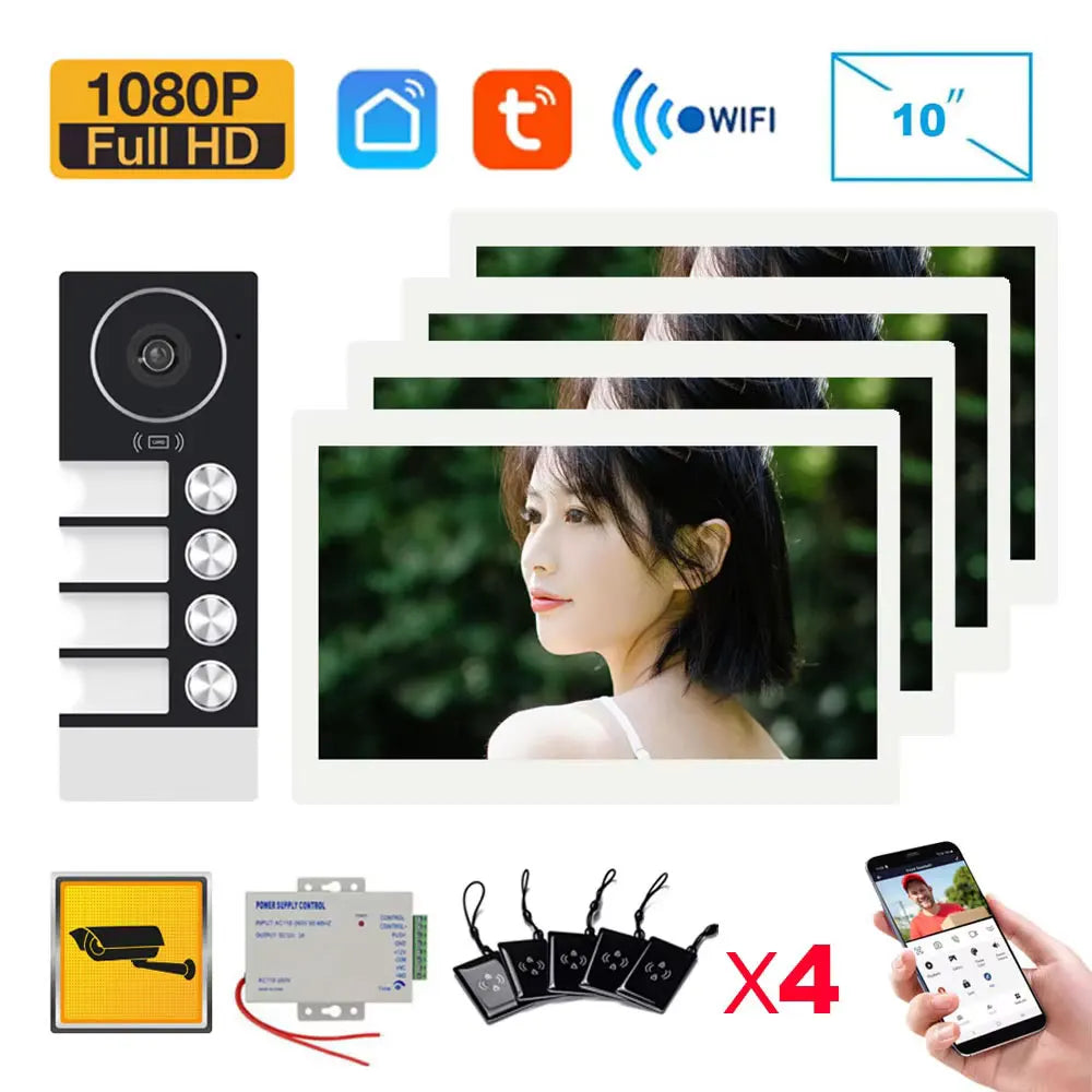 WiFi 10 Inch Video Door Bell Intercom System with RFID Doorbell Camera Family Multi Nits Apartment Video Door Phone Intercom