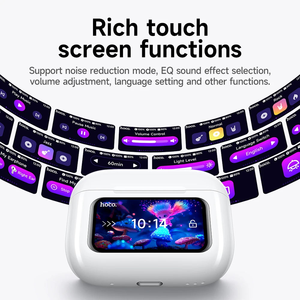 HOCO EW72 Lite Wireless Touch Screen Bluetooth Headset LED Power Display In Ear Sport Game Headphones with Charging Box White