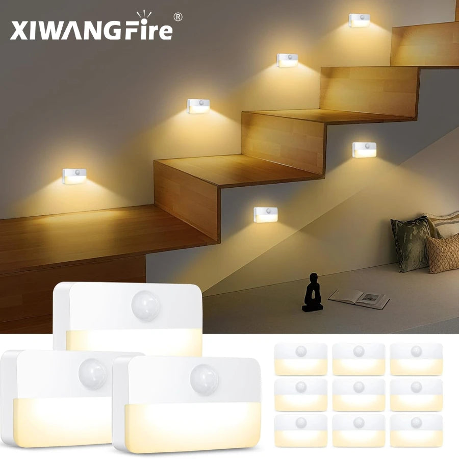 LED Night Light with Motion Sensor Cabinet Lamp Wireless Bedside Nightlight Battery Power For Bedroom Closet Stairs Lighting