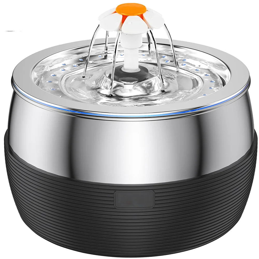 3L Auto Stainless Steel Cat Fountain 102 Oz Pet Water Dispenser Filter with Faucet Automatic Water Feeder for Cats Dogs Rabbits