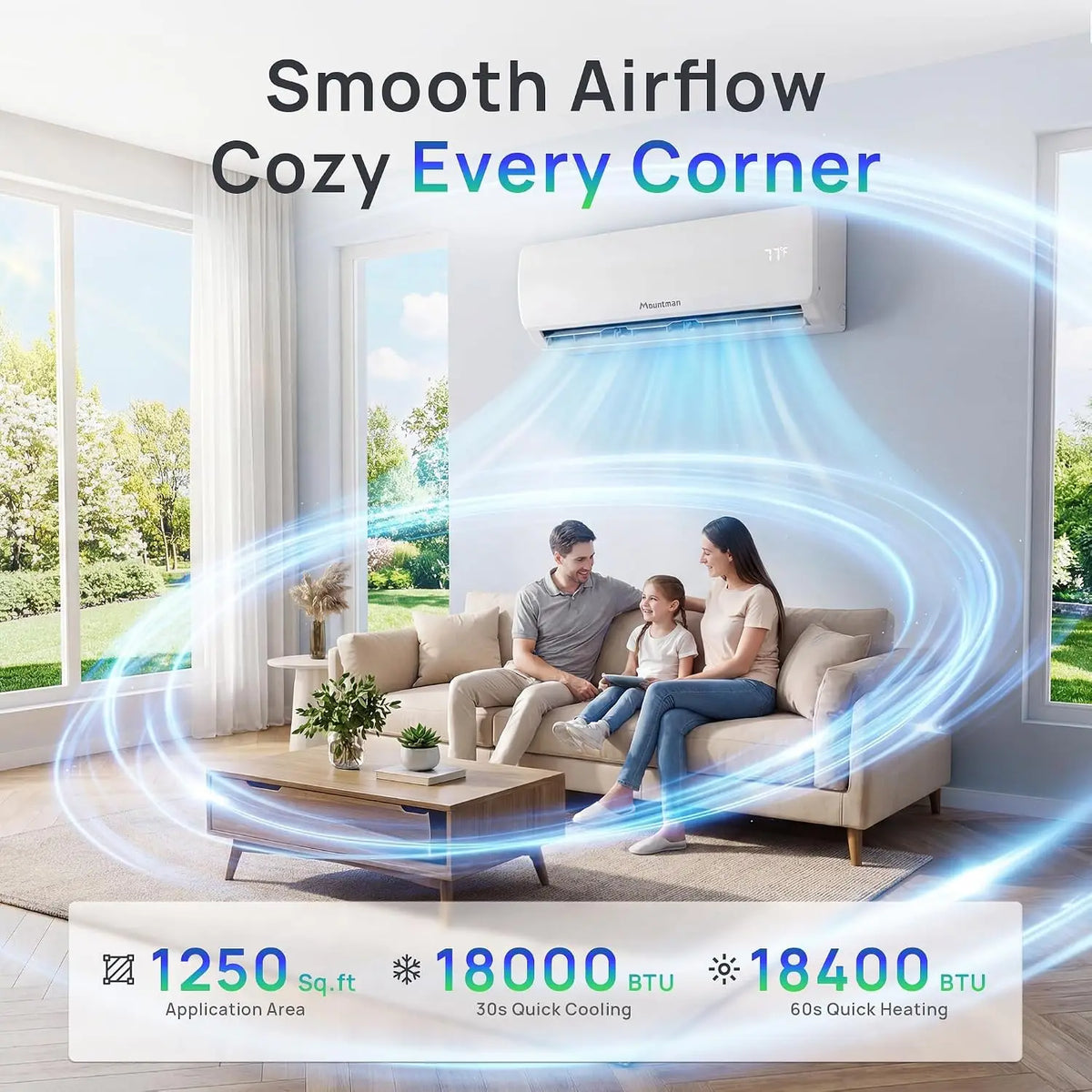 18000BTU Mini Split AC/Heating System, 19SEER2 230V Energy Efficient Mini Split Air Conditioner with Heat Pump, Cools, Custom