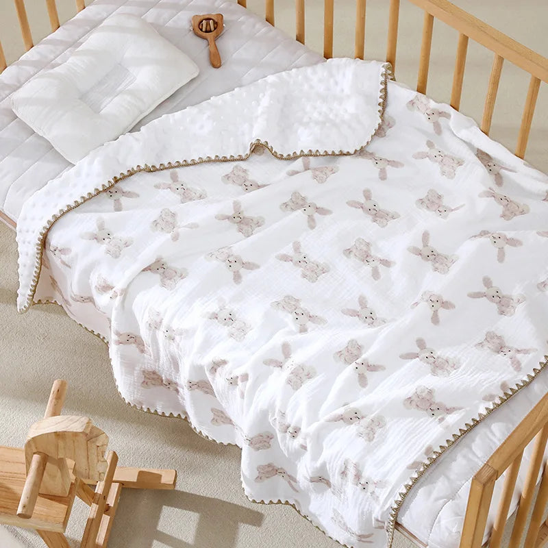 Newborn Bear Print Blanket Pure Cotton Double Gauze Blanket Baby Blanket Bath Towel Baby Blanket Baby Swaddle 100X100CM