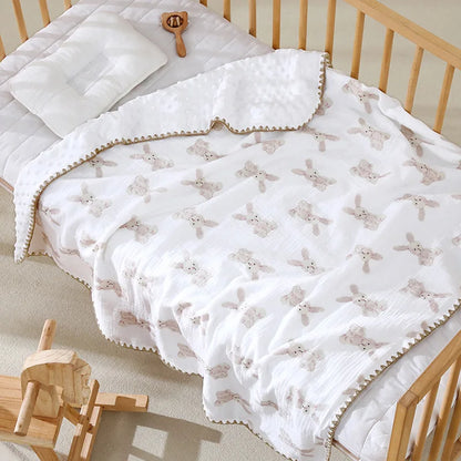 Newborn Bear Print Blanket Pure Cotton Double Gauze Blanket Baby Blanket Bath Towel Baby Blanket Baby Swaddle 100X100CM