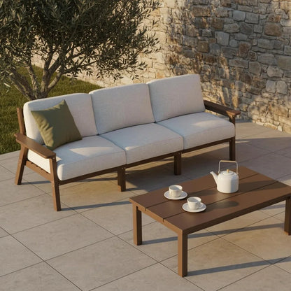 Patio Furniture Set 3 Seats, HDPE Outdoor Sectional with Washable Beige Thick Cushions, Coffee Table & Side Table,, Customized