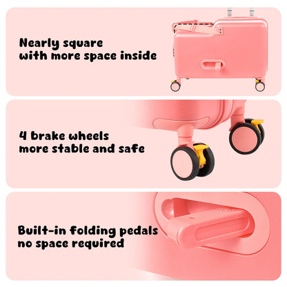 Suitcase for Kids 20 Inch Kids Ride on Suitcase, Childrens Ride on Luggage with Foot Pedal and Wheels – Travel Carrier Cabin Case with Safety Harness Stroller for Toddler Girls Boys