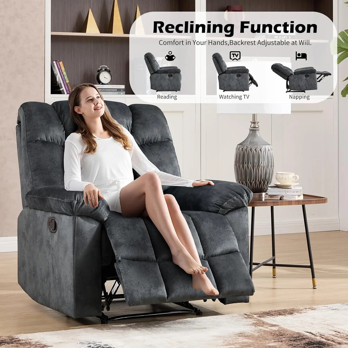 Fabric Recliner Manual Loveseat Couch for Living Room, 2 Seater Reclining Sofa Chair with Storage and Cup Holders,, Custom
