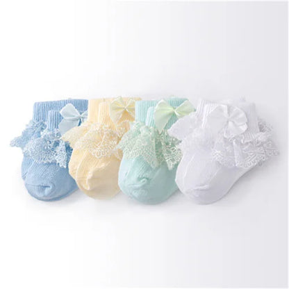 Lawadka 4Pairs/lot Newborn Baby Socks For Girls Cotton Lace Infant Girls Sock Princess Bow Toddler Baby Girls Socks Spring 0-24M