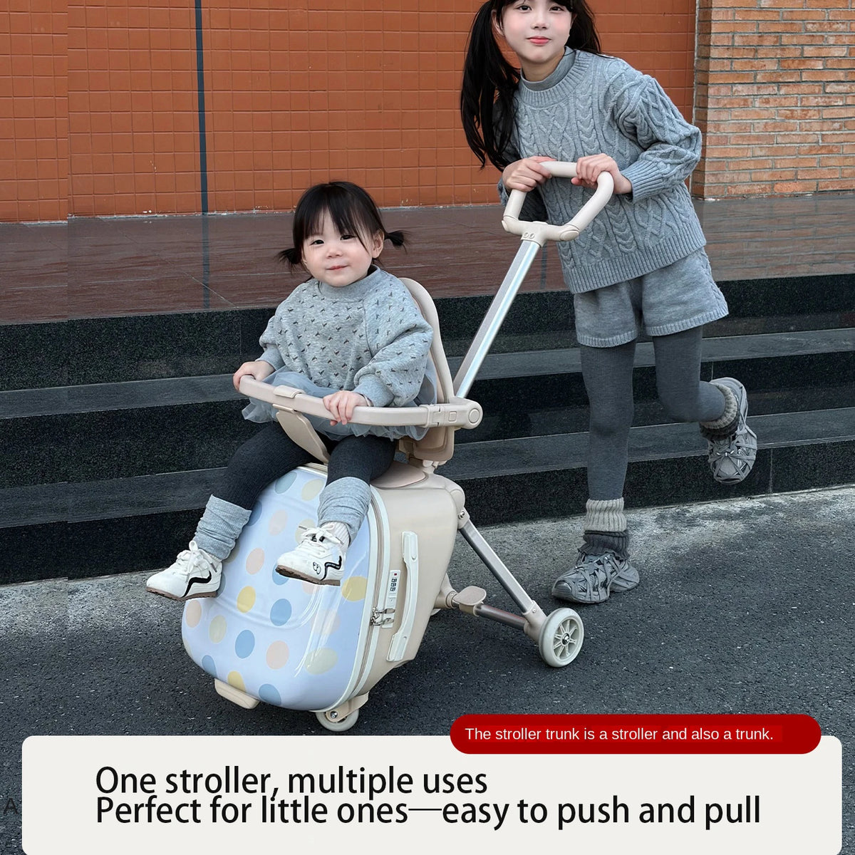 2026 New Children's Ride-On Luggage Trolley Foldable Pull-Along Suitcase for Toddlers Baby Travel Companion Carry-On Suitcases