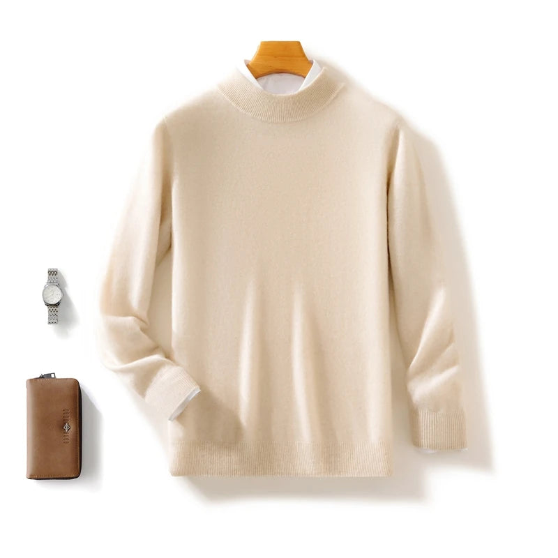 Fall/Winter New Wool Pullover Sweater Cashmere Shirt Men's Semi-high Neck Long Sleeve Loose Knitted Bottom Shirt