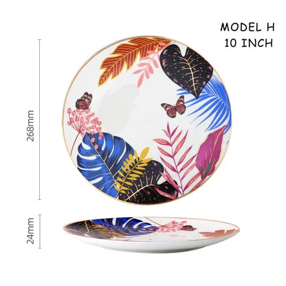 Dinnerware Set Colorful Forest Animal Design Plate Steak Tray Flat Ceramic Tableware 10inch Dish Christmas Gift Gold