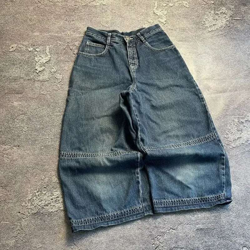 Y2K Harajuku Letter Embroidery Loose Jeans | Hip-Hop Black Denim | Men's Streetwear Trousers