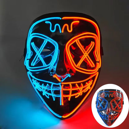 Wireless LED Neon Purge Mask & Fiber Optic Gloves, Scary Glow In Dark Mask for Halloween Carnival Cosplay Bar Birthday Party