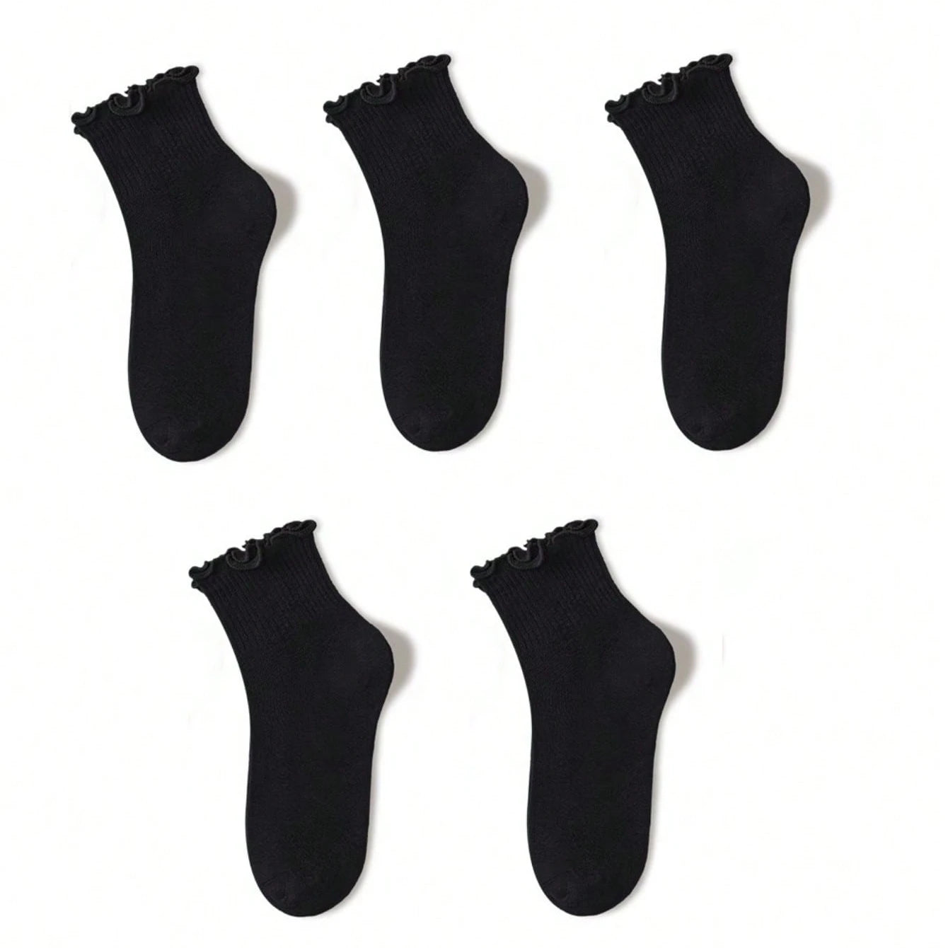 Women's Crew Socks with Ruffles, White and Black, Comfortable, Breathable, Moisture-Absorbing and Sweat-Wicking