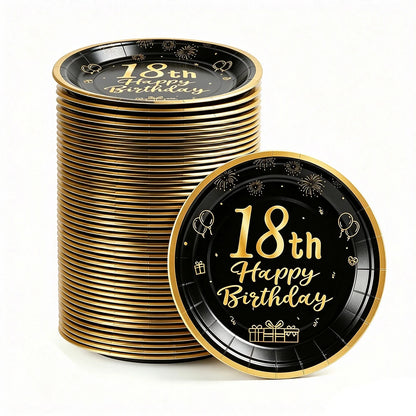 8-40pcs Men Women Adult 18th 30th 40th 50th 60th Birthday Party Decoration Supplies Black Gold Disposable 7/9inch Paper Plates