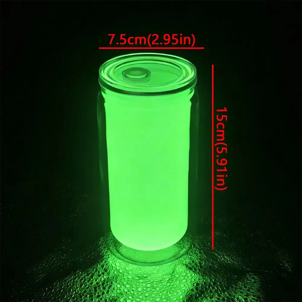 16oz Capacity Glow in The Dark Straw Cup Double Wall Leak-proof Luminous Coffee Cup Fluorescent Splash Proof Water Bottles