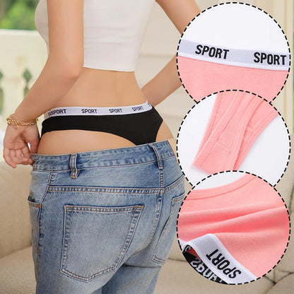FINETOO 4PCS/Set Women Sexy Cotton Thongs For Women Sport Brand String Underwear Female Soft Coton Tangas Woman Thong Tanga
