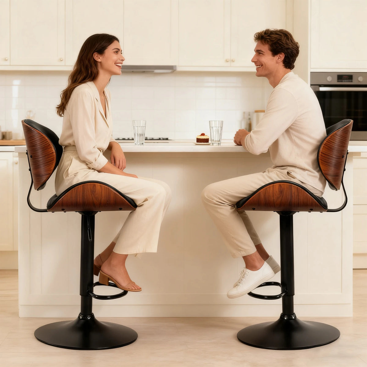 MCQ Swivel Ergonomic Office Chair Set of 2 Adjustable Counter Height Bentwood PU Leather Upholstery Chair with Back and Footrest