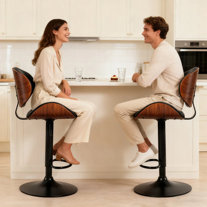 MCQ Swivel Ergonomic Office Chair Set of 2 Adjustable Counter Height Bentwood PU Leather Upholstery Chair with Back and Footrest