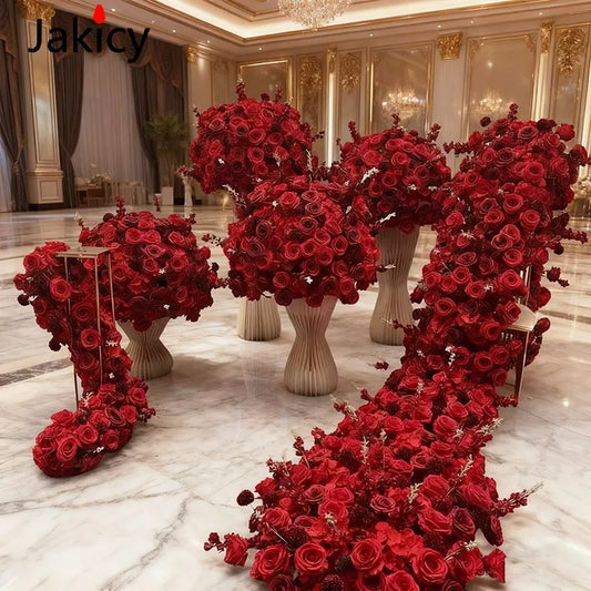 Luxury Rose Flower Row Runner Wedding Backdrop Decor Stage Floor Flowers Silk Flower Ball Bouquet Window Display Event Props