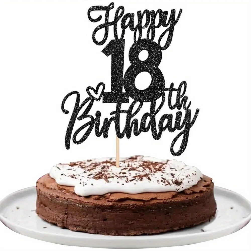 1 PCS Happy 18th Birthday Cake Topper Glitter Cheers to 18 Years Birthday Cake Pick Eighteen Hello 18 Fabulous Cake Decorations