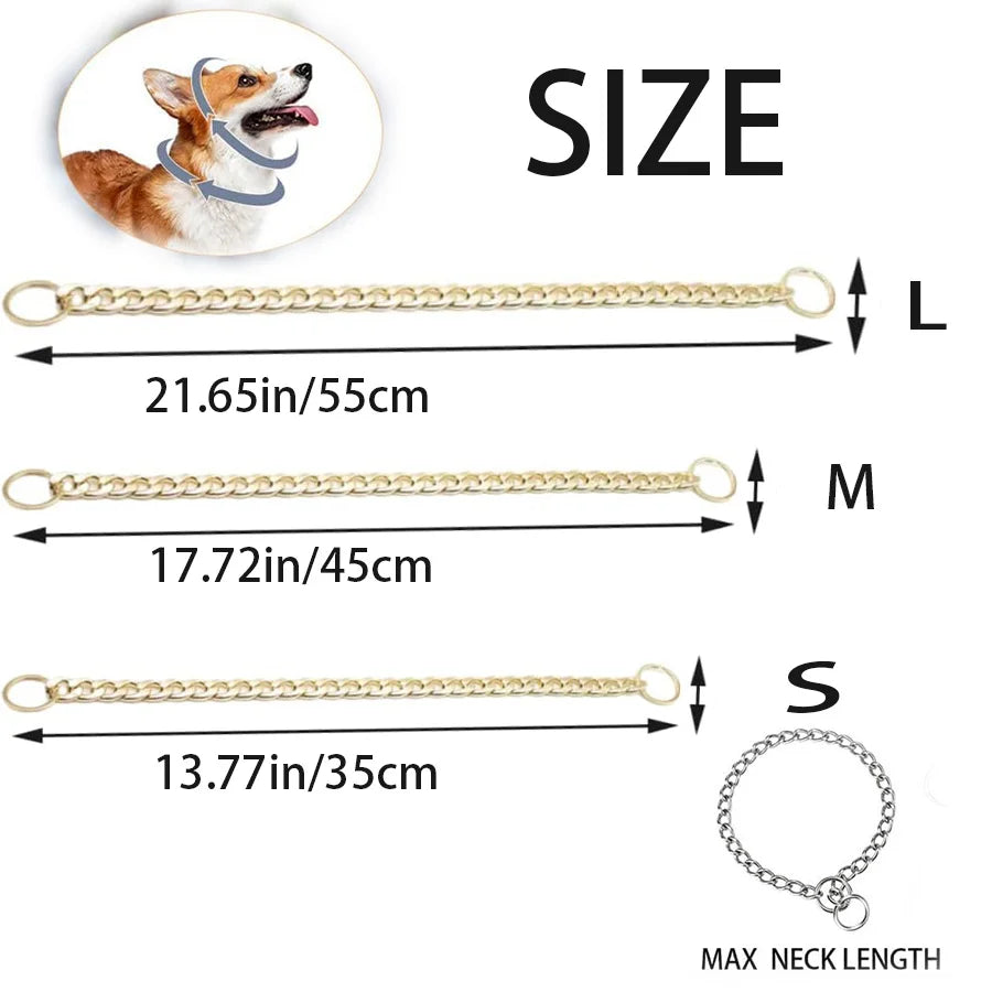 Dog Gold Silver Chain Link Dog Collar Dog Choke Necklace Collar Metal P Slip Chain Training Walking Choker Stylish PET Accessory