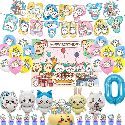 Chiikawa kawaii Happy Birthday Party Decorations Cute plate Banner Cake Topper Flag Balloons Disposable tableware Decorations