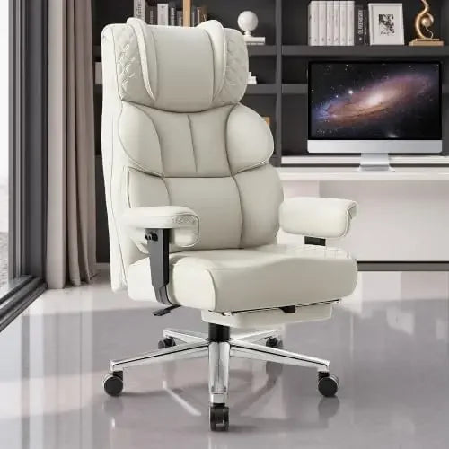Office Desk Chair, Big and Tall Leather Gaming Chair with Footrest, Ergonomic Comfy Executive High-Back Reclining Computer