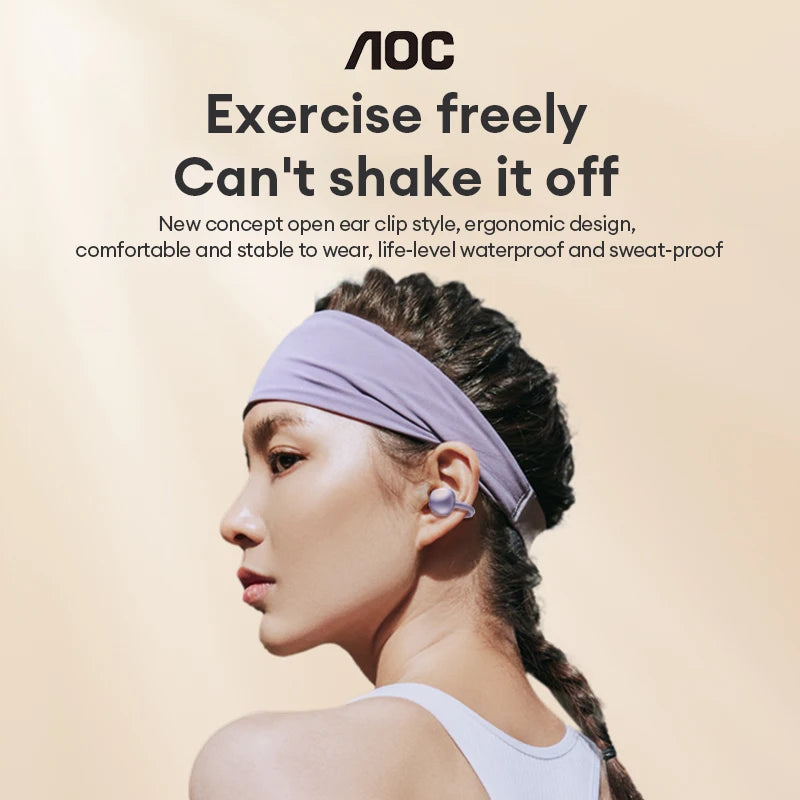 Choice AOC ACD2544 Wireless Bluetooth Earphones Ear Clip Earbuds Surround Stereo Sound Low Latency Music Gaming Clear Calls