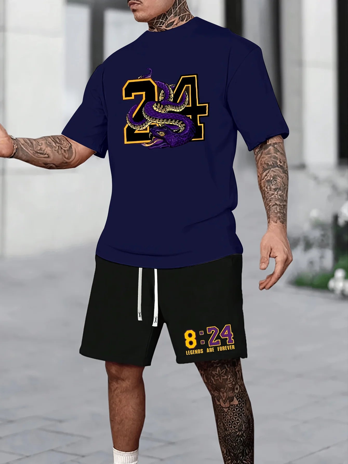 Summer Men's Chicago-Themed Relaxed Set Size 32 Printed T-Shirt and Shorts Set Adult Sports Casual Plus Size Two-Piece Set