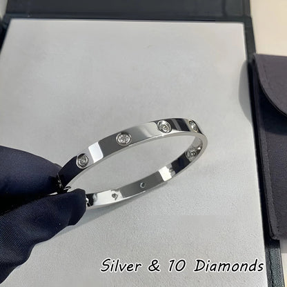 Rose Gold Silver Plated Diamond Studded Bangle Bracelet for Women 16 17 18 19 Size Fashion Jewelry Bracelets