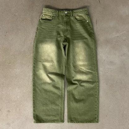 Y2K European and American men's fashion distressed casual pants hip-hop goth jeans straight pants men's clothing
