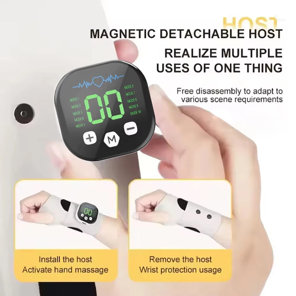 Electric Cordless Hand Wrist Massager 10 Mode Vibration Massage 29 Levels Massage Hands Rechargeable Wrist Brace Protector Wrap