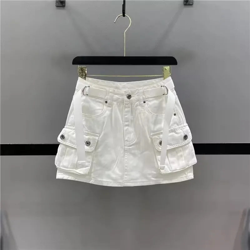 Women's Premium Denim Skirt Button Front High Rise Jean Skirt for Casual Wear Travel Shopping and Daily Outfits