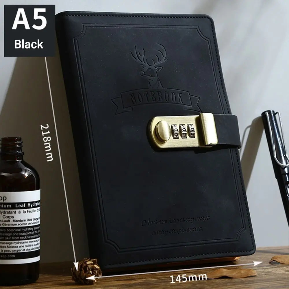 New 200 Sheets A5 Notebook Retro Password Book With Lock Thickened Creative Diary Book Students Notepad Stationery