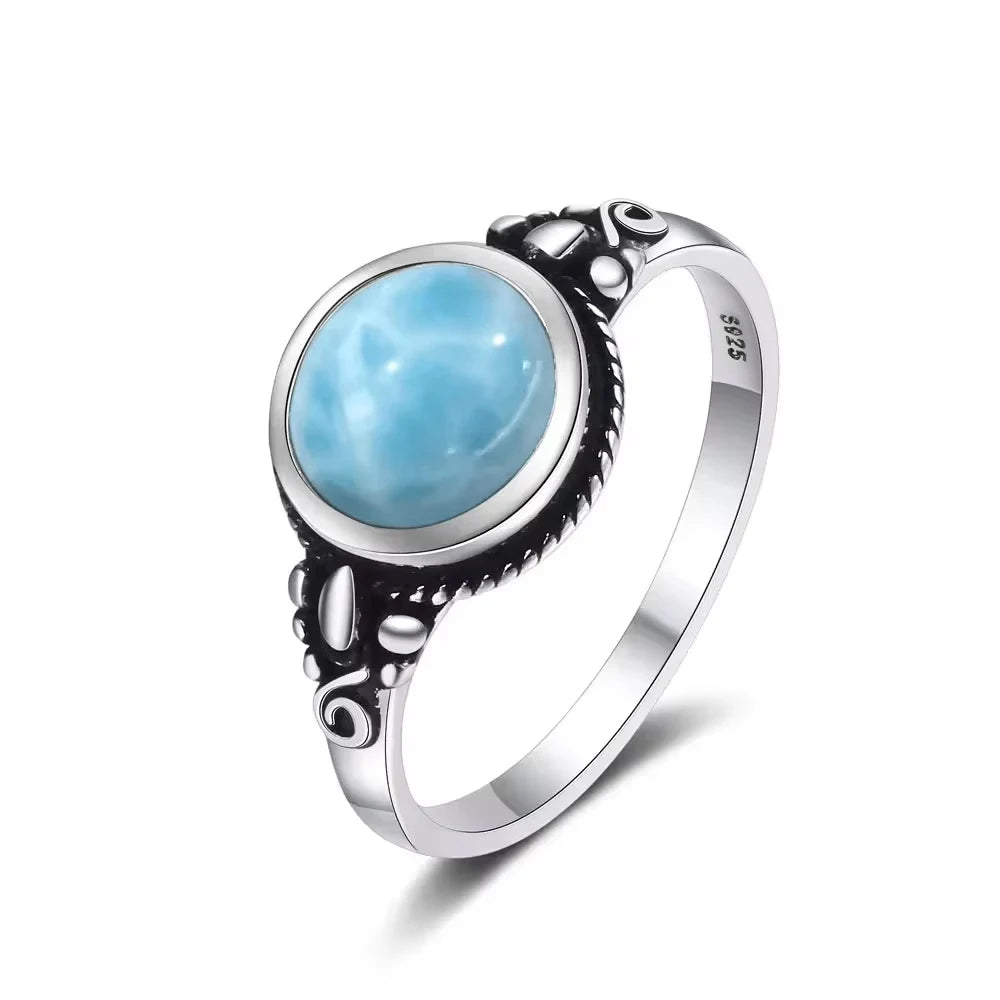 Original Certified 925 Silver Rings Larimar Natural Blue Stone 8*10MM oval shape twist Rings Fine Jewelry Gifts for Women Men