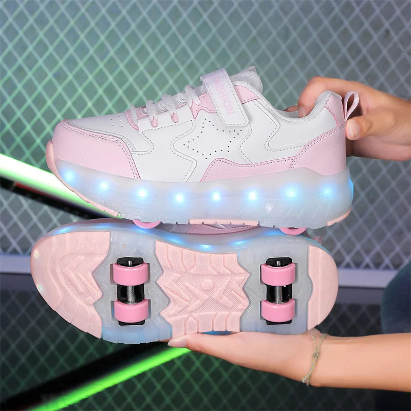 Luminous Roller Skate Shoes Wheels Removeable Sneakers Kids Roller Shoes USB Charge Light Up Sport Skate Board Shoes Boys Girls