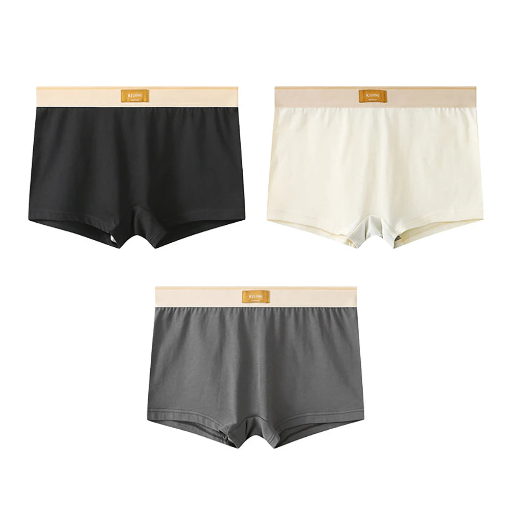 3PCS/Pack 100% Cotton Trendy Solid Women's Panties Knit Breathable Boxer Underwear Soft High Elastic Mid-rise Thin Boyshorts