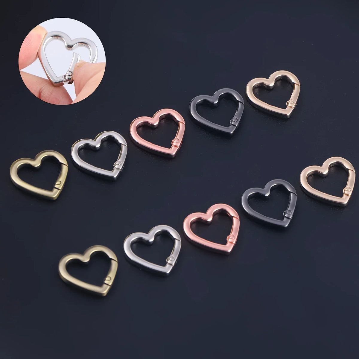 5Pcs Metal Heart Shape Spring Clasps Openable Carabiner Keychain Bag Clips Hook Dog Chain Buckles Connector Accessories