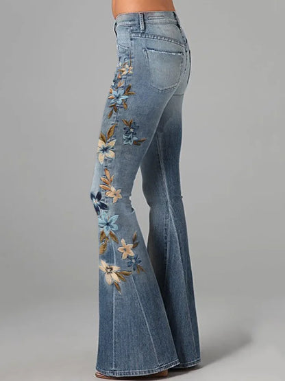 New 3D Digital Print Women's Flare Jeans High Waist Slim Fit Stretchy Denim Bell Bottom Pants Casual Trendy Daily Wear