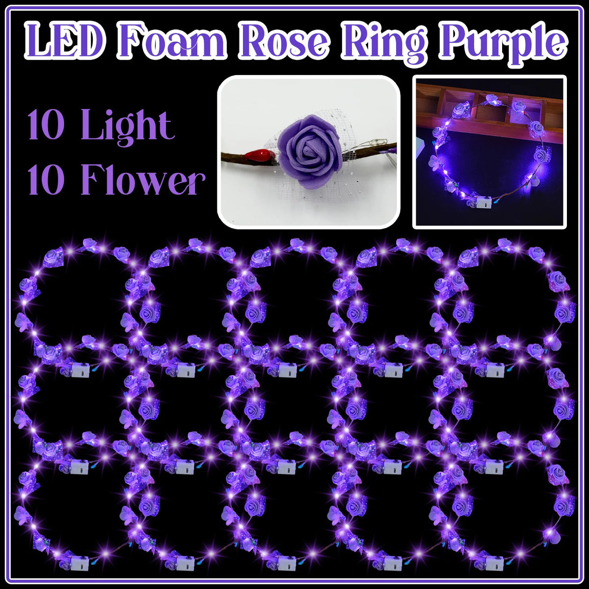 10-100Pcs LED Flower Headbands Light up Flower Headband Glow in the Dark Headband Wedding Party Music Festival Favors for Guest